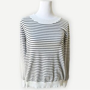 Mesh + Lace Open Back Striped Pullover Crewneck Sweater. Top. Shirt. Medium.